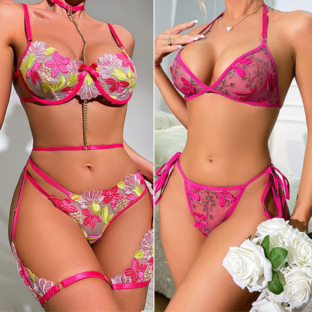 Women'S Sexy-Lingerie Lace Babydoll Bra Thong Set Sleepwear Underwear Nightwear